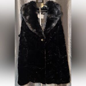 Dennis Basso Platinum Faux Fur Vest/Coat-Blk Shawl Collar-Statement Piece 3XL